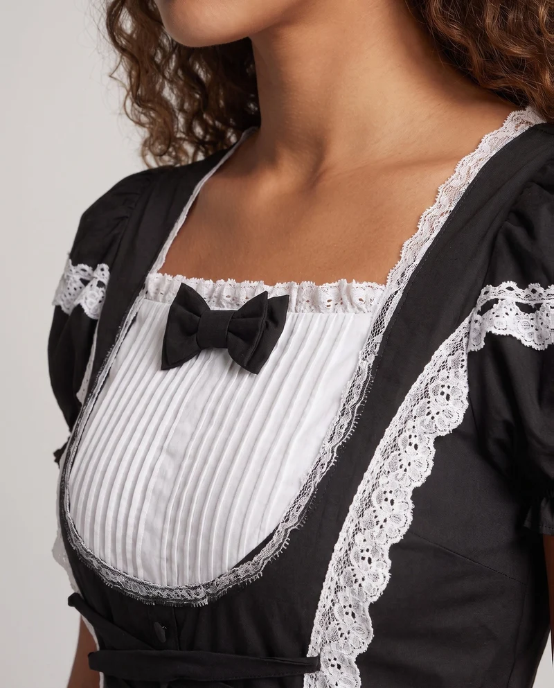 Damen Zeitloses Lolita-Kleid mit Rüschendetails und Puffärmeln Drune