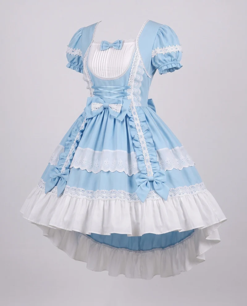 Damen Zeitloses Lolita-Kleid mit Rüschendetails und Puffärmeln Drune