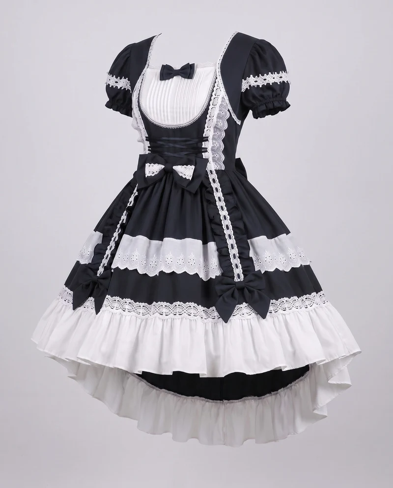 Damen Zeitloses Lolita-Kleid mit Rüschendetails und Puffärmeln Drune