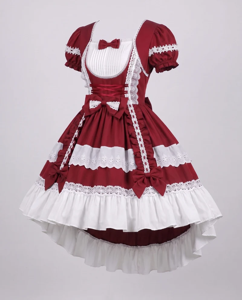 Damen Zeitloses Lolita-Kleid mit Rüschendetails und Puffärmeln Drune
