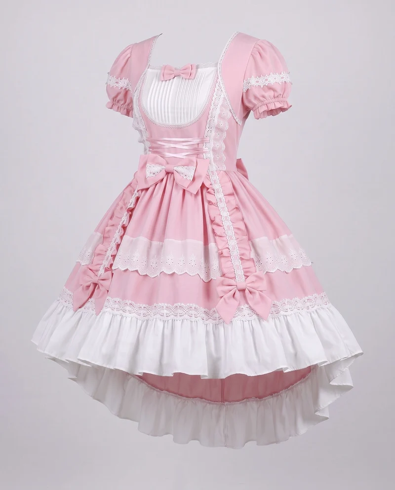 Damen Zeitloses Lolita-Kleid mit Rüschendetails und Puffärmeln Drune