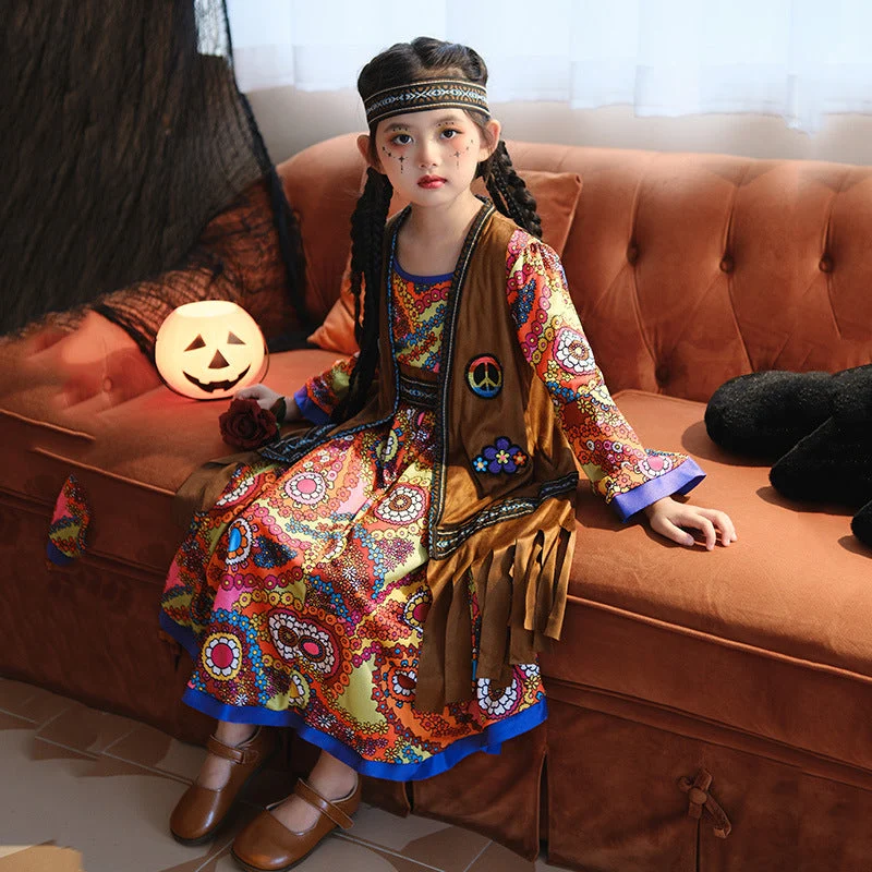 Mädchen Boho Kleid mit langen Ärmeln Drune