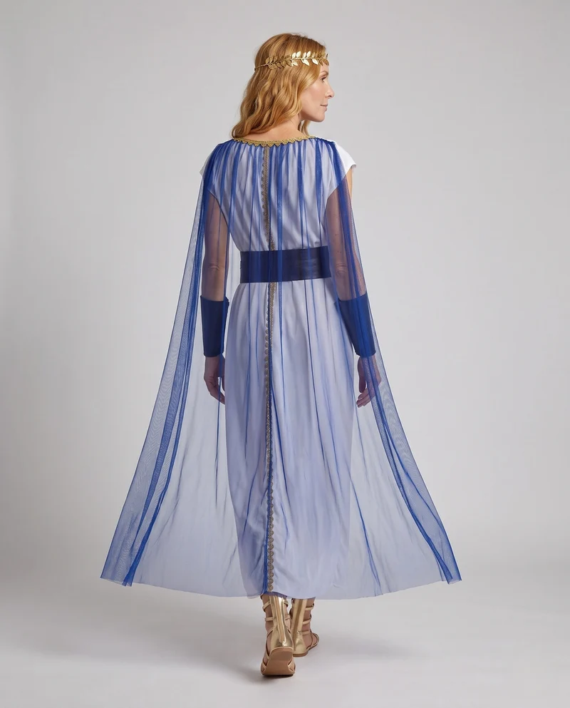 Damen Antikes griechisches Göttinnenkleid mit schimmerndem Umhang und verzierten Accessoires Drune