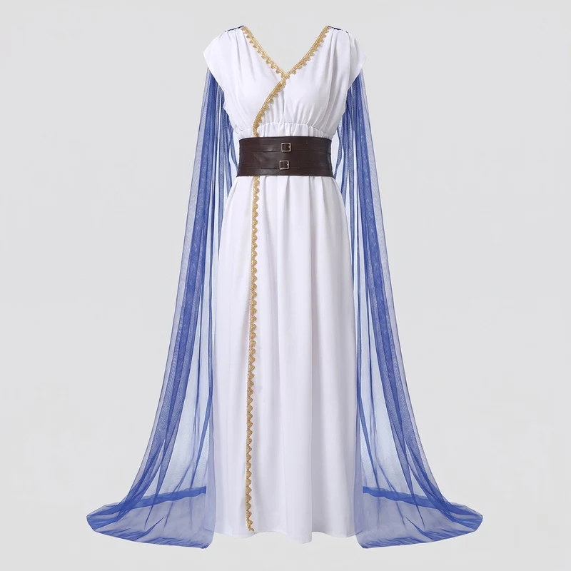 Damen Antikes griechisches Göttinnenkleid mit schimmerndem Umhang und verzierten Accessoires Drune