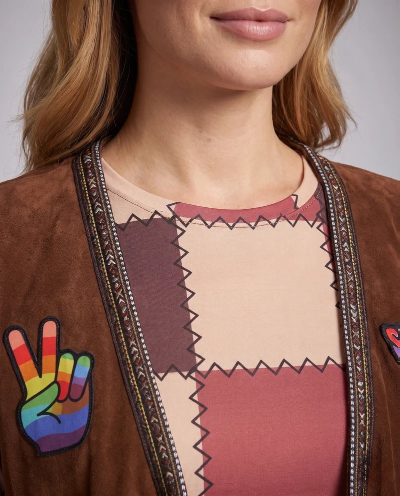 Damen Boho-Chic Freizeitanzug mit Fransen und bunten Mustern Drune