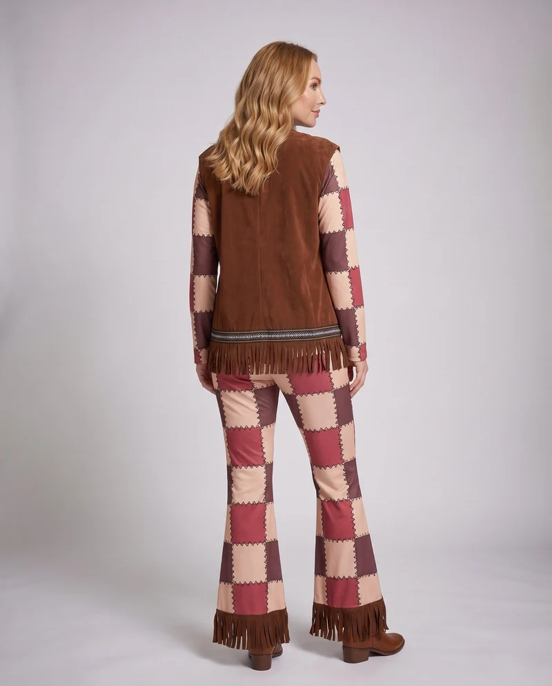 Damen Boho-Chic Freizeitanzug mit Fransen und bunten Mustern Drune