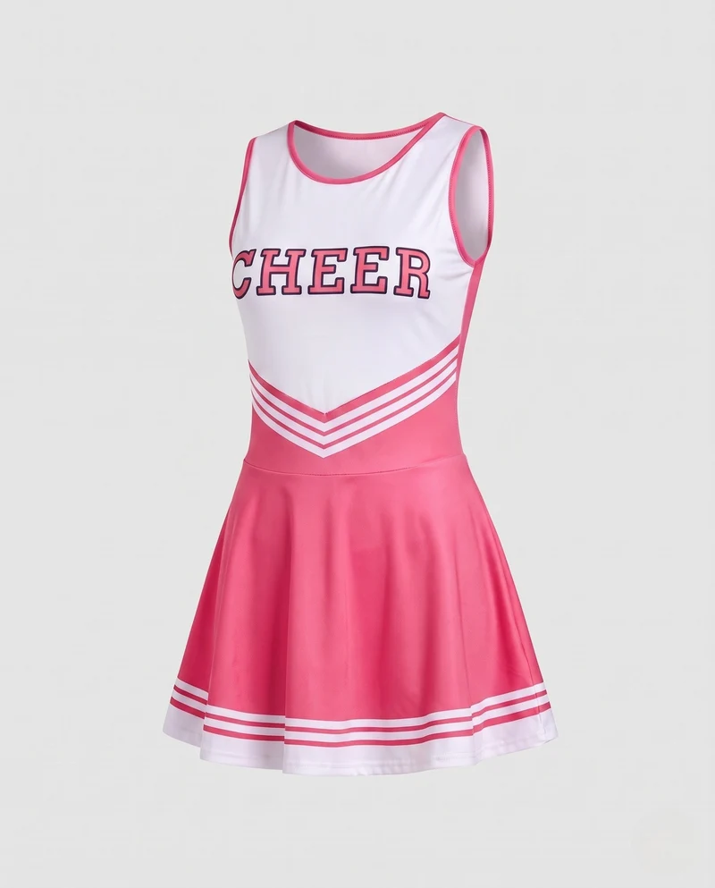 Damen Cheerleader Kostüm mit sportlichem Design und kontrastierenden Streifen Drune