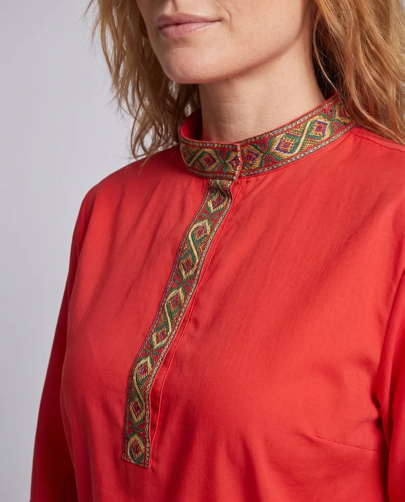 Damen Elegante ethnische Bluse mit feinen Stickereien und Taillengürtel Drune