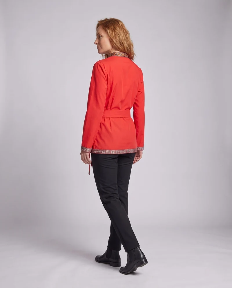 Damen Elegante ethnische Bluse mit feinen Stickereien und Taillengürtel Drune