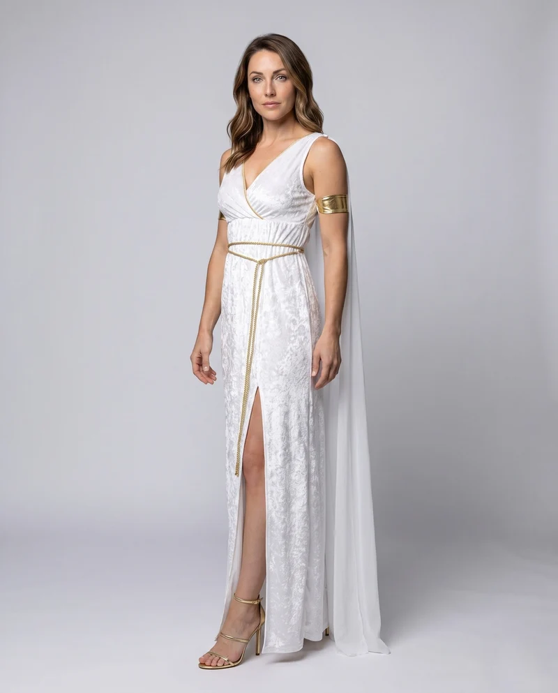 Damen elegantes antikes Kostüm mit schimmerndem Überrock und fließendem Cape Drune