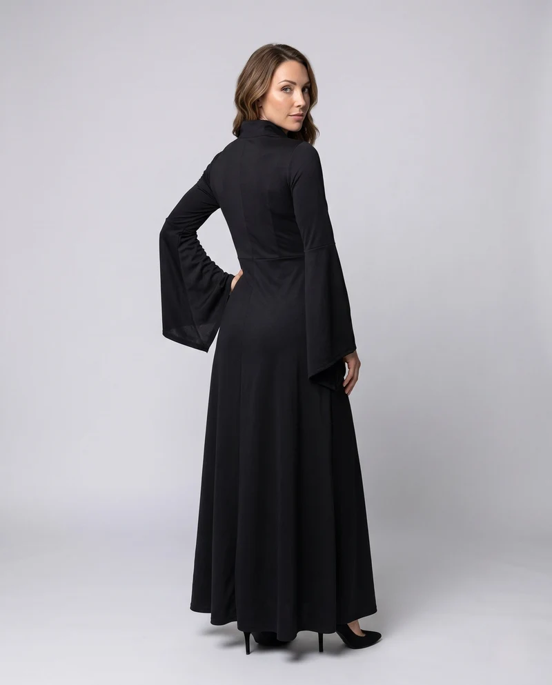 Damen Elegantes Hexen Kleid mit Kapuze und verzierenden Rüschen Drune