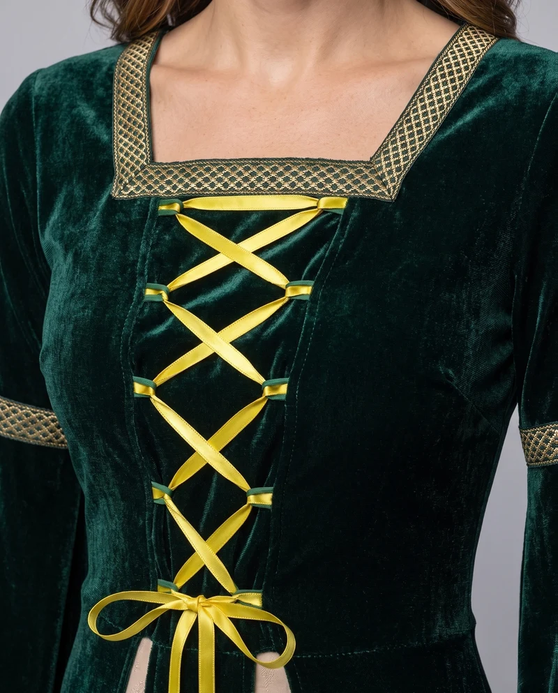 Damen Elegantes historisches Kleid mit weiten Ärmeln und dekorativem Schnürverschluss Drune