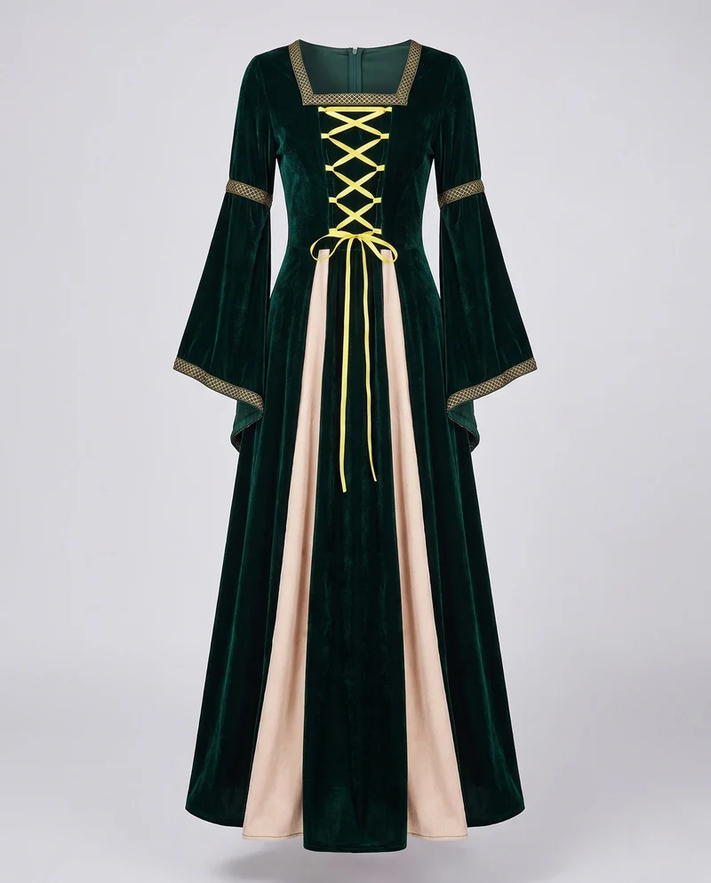 Damen Elegantes historisches Kleid mit weiten Ärmeln und dekorativem Schnürverschluss Drune