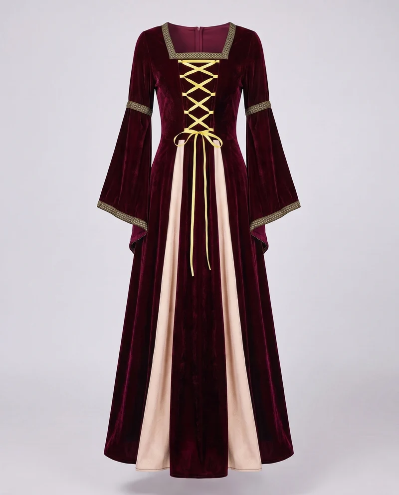 Damen Elegantes historisches Kleid mit weiten Ärmeln und dekorativem Schnürverschluss Drune