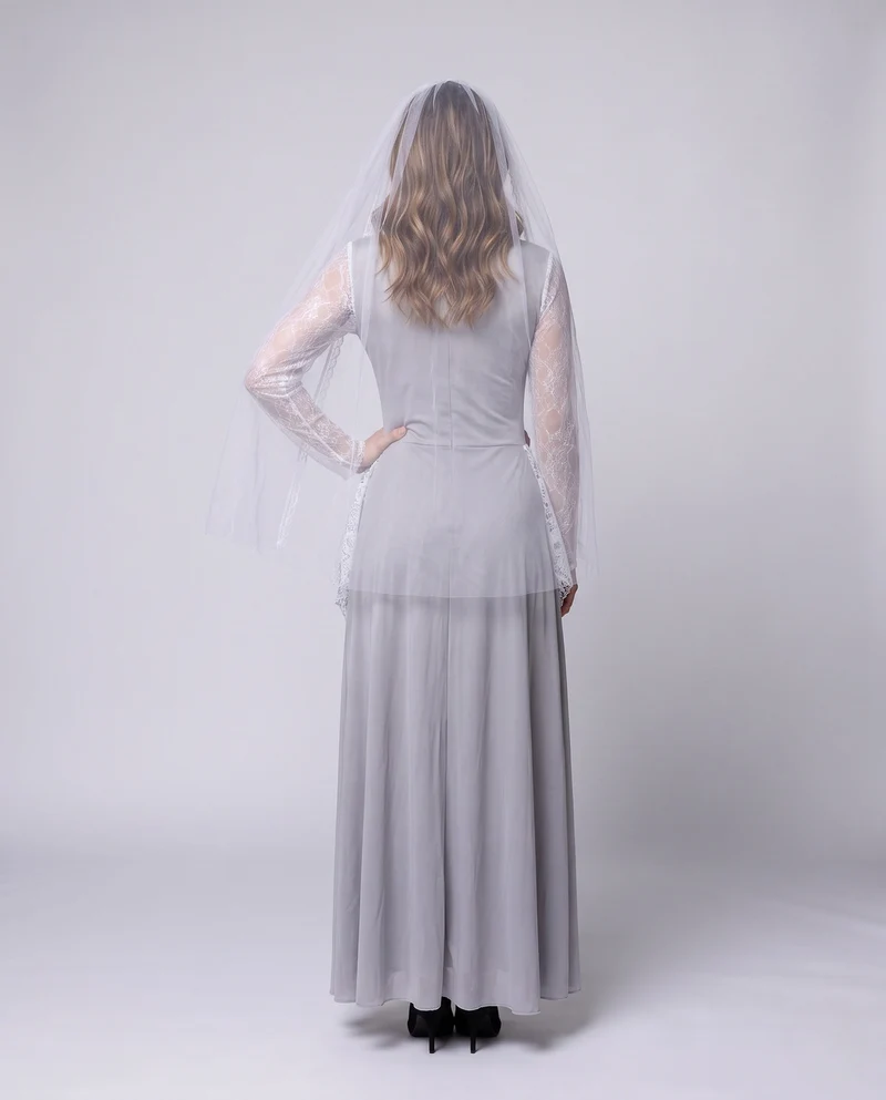 Damen Elegantes Hochzeitskleid mit transparentem Schleier und romantischen Akzenten Drune