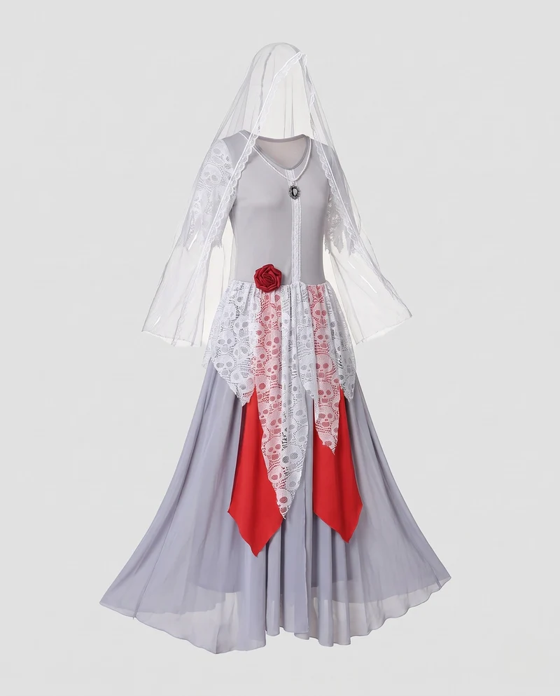 Damen Elegantes Hochzeitskleid mit transparentem Schleier und romantischen Akzenten Drune
