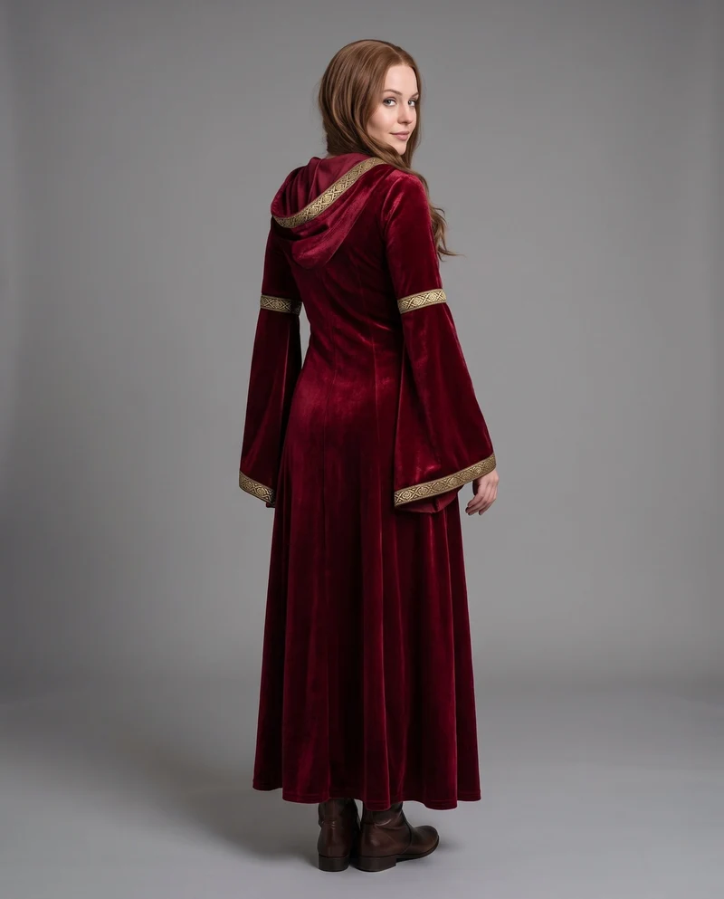 Damen elegantes Kapuzenkleid mit schwingenden Ärmeln Drune