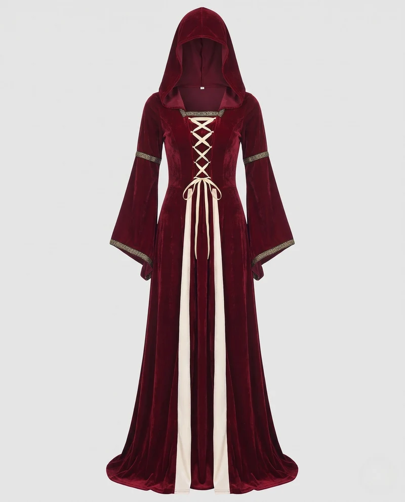 Damen elegantes Kapuzenkleid mit schwingenden Ärmeln Drune