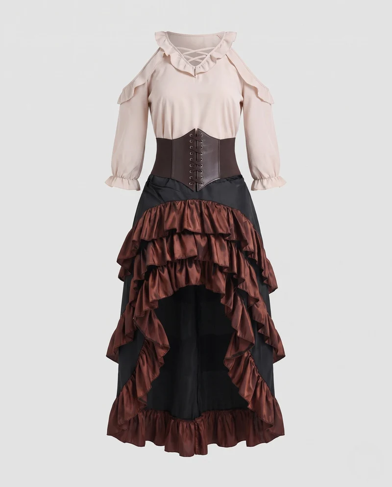 Damen Elegantes Korsett-Kleid mit voluminösem Rüschenrock Drune