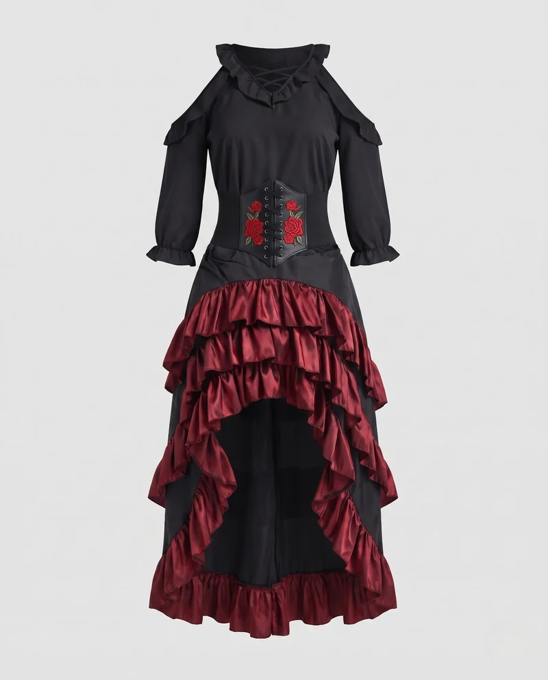 Damen Elegantes Korsett-Kleid mit voluminösem Rüschenrock Drune