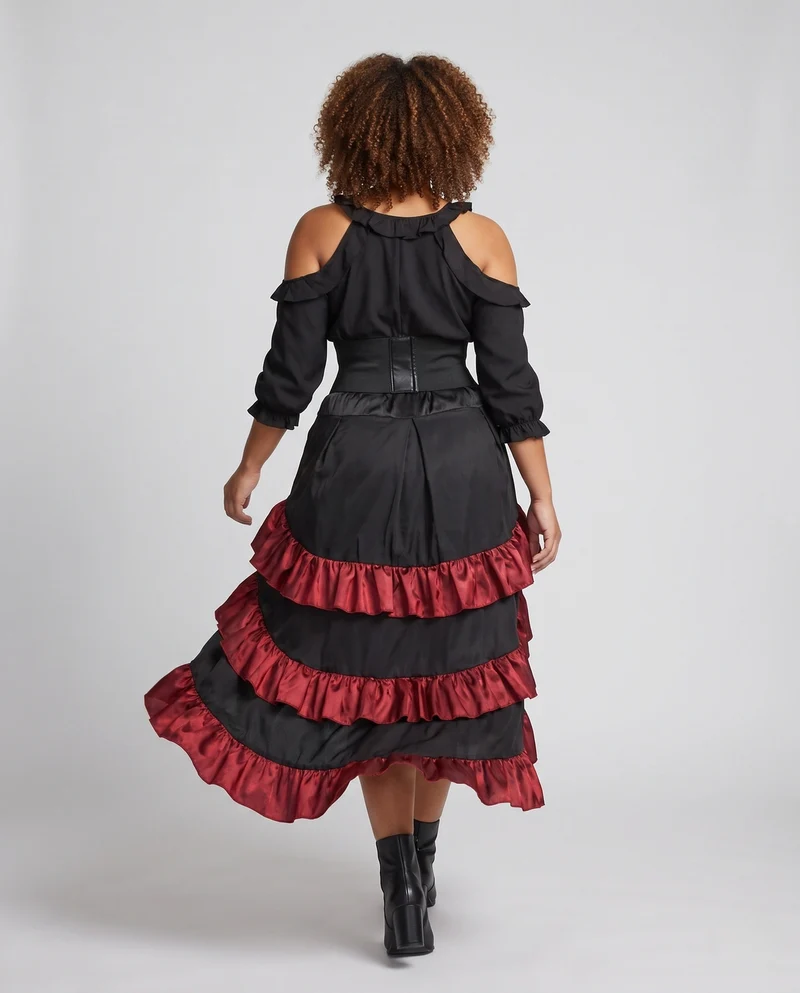 Damen Elegantes Steampunk Kleid mit Rüschendetails und Korsett Drune
