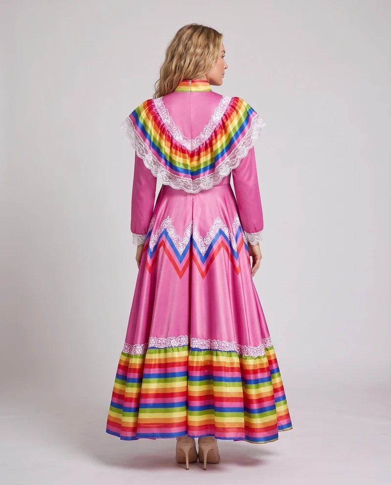 Damen festliches Kleid mit bunten Zierdetails Drune