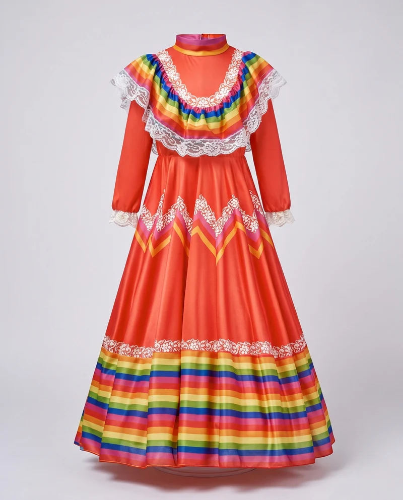 Damen festliches Kleid mit bunten Zierdetails Drune