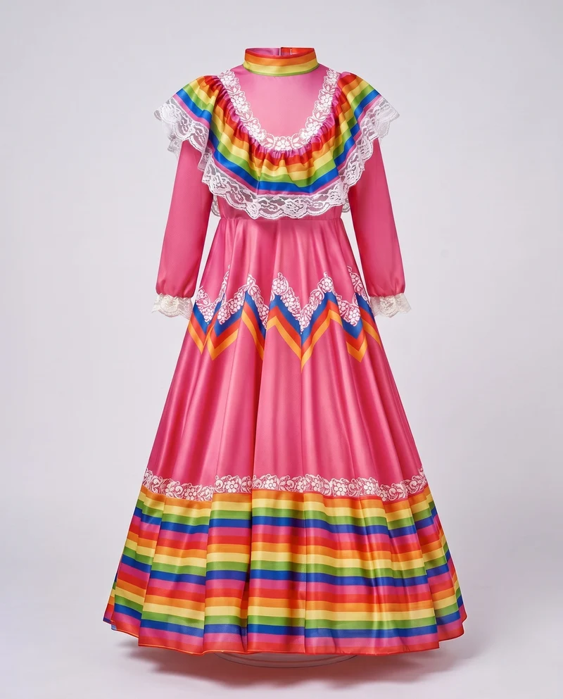 Damen festliches Kleid mit bunten Zierdetails Drune