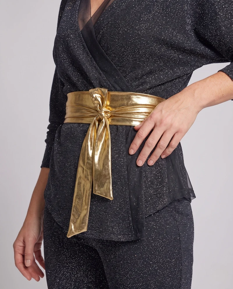 Damen Glitzerndes Flared-Outfit mit eleganter Taillierung und modischem Gürtel Drune