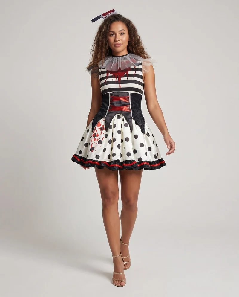 Damen Gruselige Clown-Kleid mit blutigen Akzenten Drune