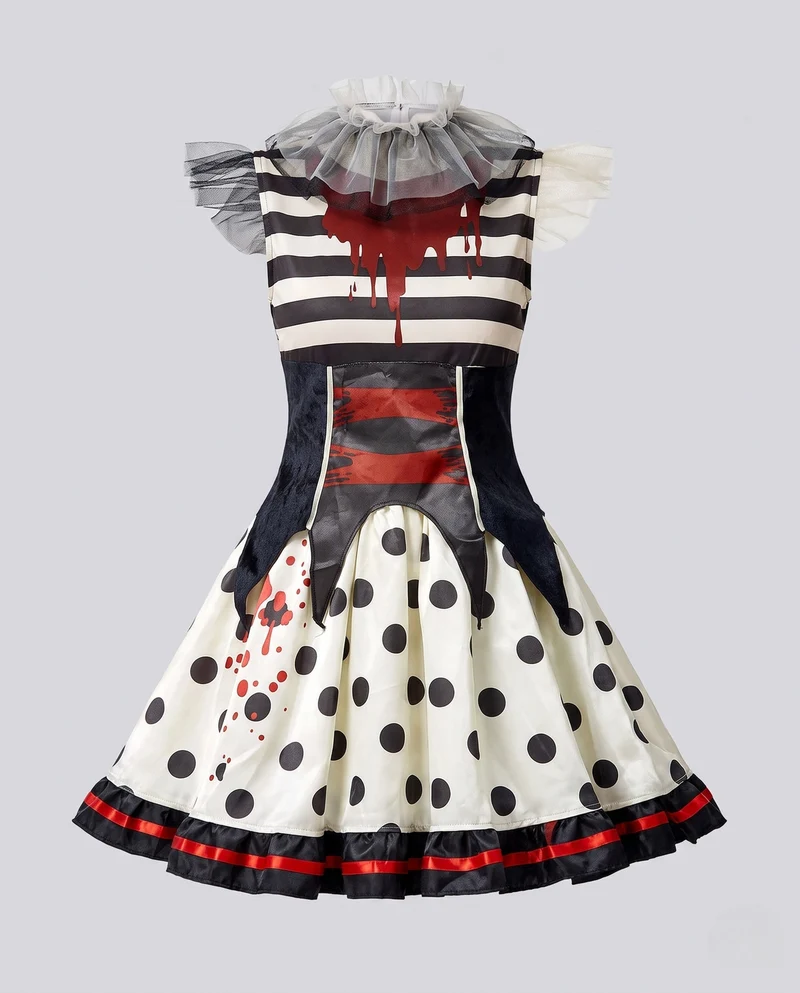 Damen Gruselige Clown-Kleid mit blutigen Akzenten Drune