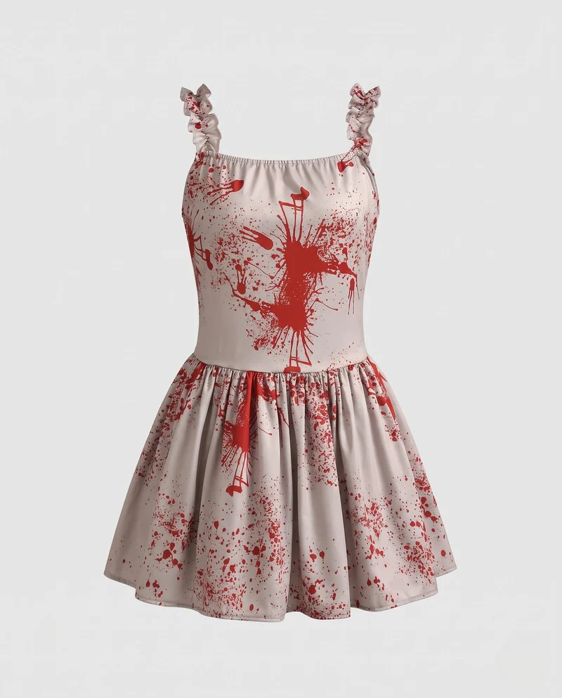 Damen Gruselige Geisterbraut Kleid mit romantischen Akzenten und blutigen Details Drune