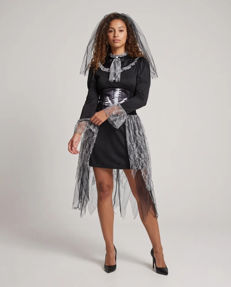 Damen Gruselige Geisterbraut mit detailliertem Spitzen-Skirt Drune
