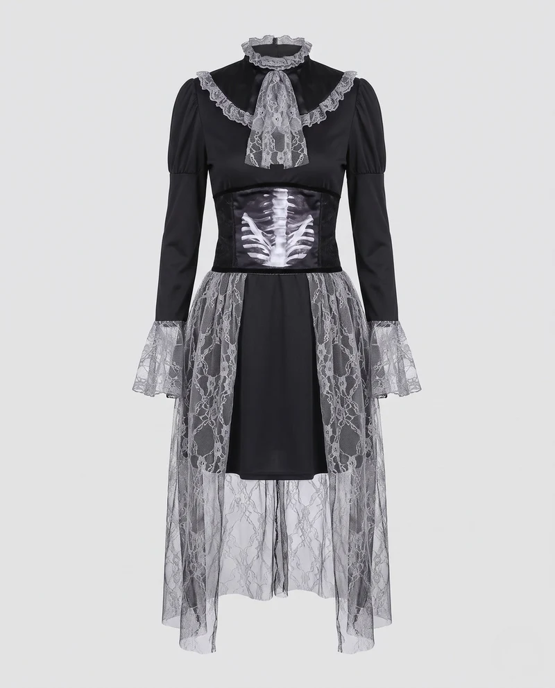 Damen Gruselige Geisterbraut mit detailliertem Spitzen-Skirt Drune