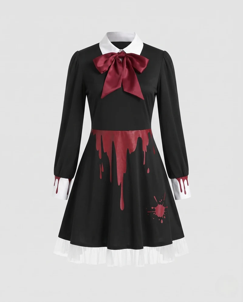 Damen Gruselige Puppe Kleid mit Blutdetails Drune