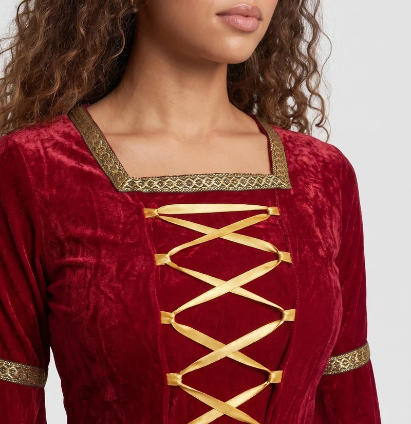 Damen Märchenhaftes Kostümkleid mit weit ausgestellten Ärmeln und Spitzenakzenten Drune