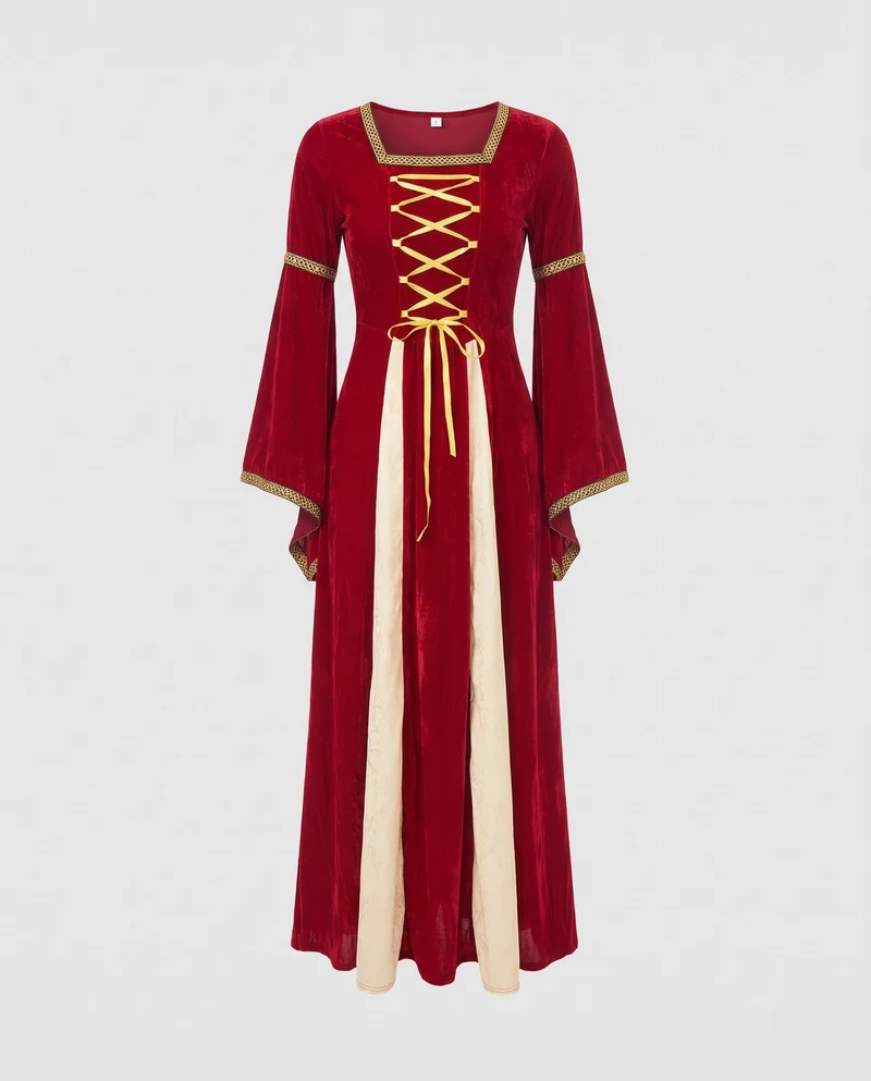 Damen Märchenhaftes Kostümkleid mit weit ausgestellten Ärmeln und Spitzenakzenten Drune