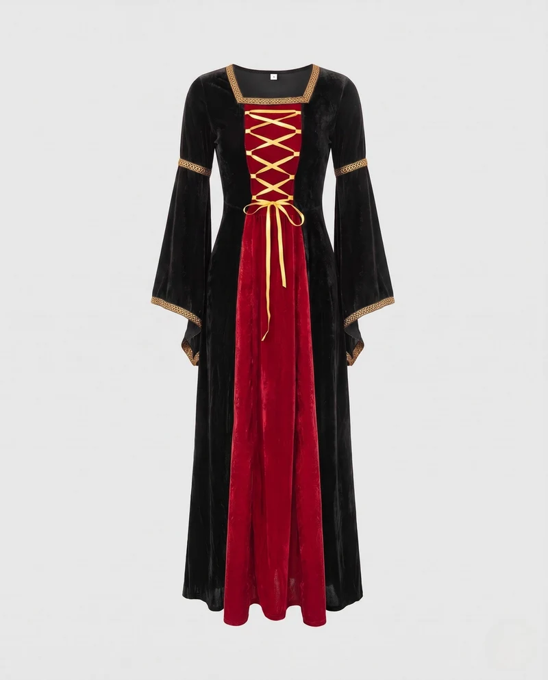 Damen Märchenhaftes Kostümkleid mit weit ausgestellten Ärmeln und Spitzenakzenten Drune