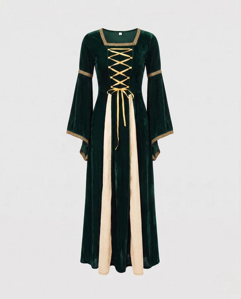 Damen Märchenhaftes Kostümkleid mit weit ausgestellten Ärmeln und Spitzenakzenten Drune
