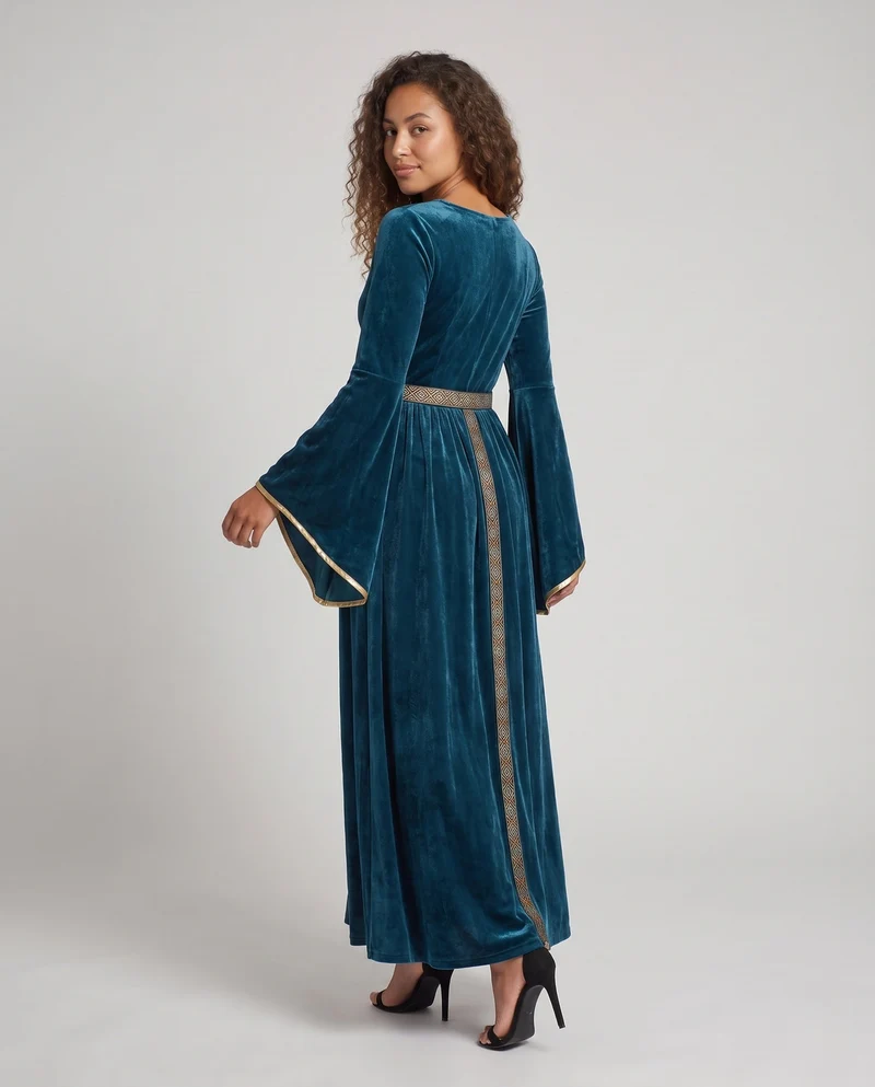 Damen Maxikleid mit langen, weit geschnittenen Ärmeln Drune