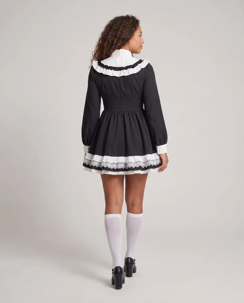 Damen Mittelalterliches Kleid mit Spitzenakzenten und Rüschendetails Drune
