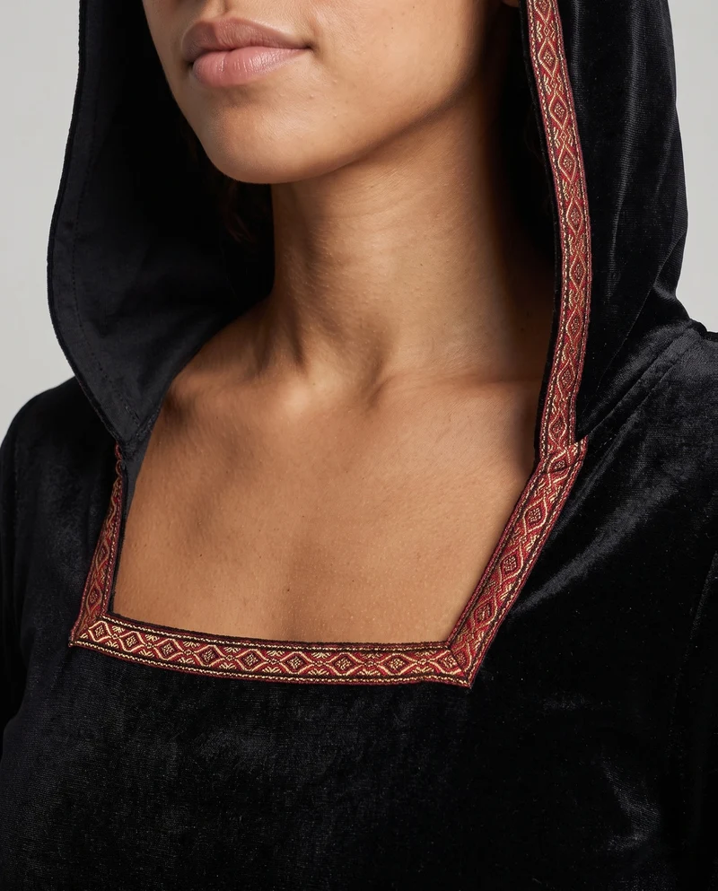 Damen Mittelalterliches Kostümkleid mit Kapuze und langen Ärmeln Drune