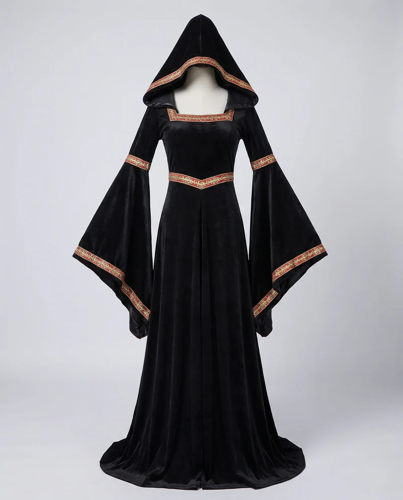 Damen Mystisches Hexen-Kostüm aus Velours mit Blickfang-Detail Drune