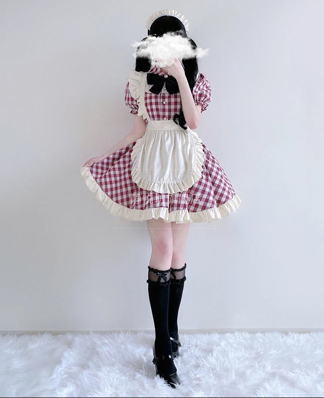 Damen Nostalgisches Dienstmädchenkleid mit Rüschendetails Drune