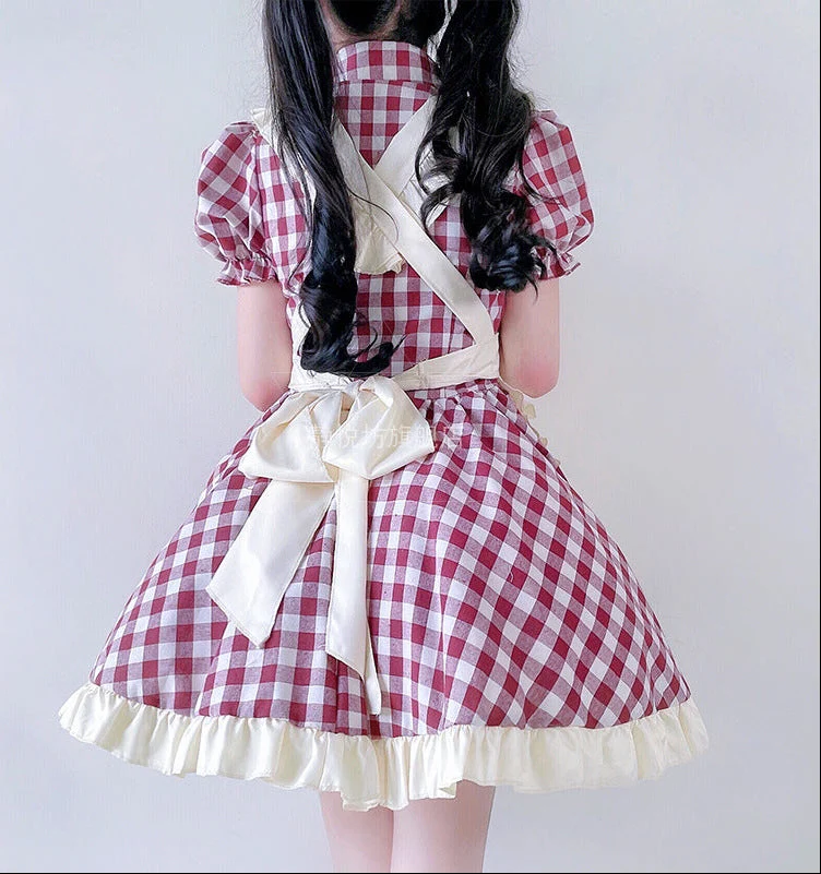 Damen Nostalgisches Dienstmädchenkleid mit Rüschendetails Drune