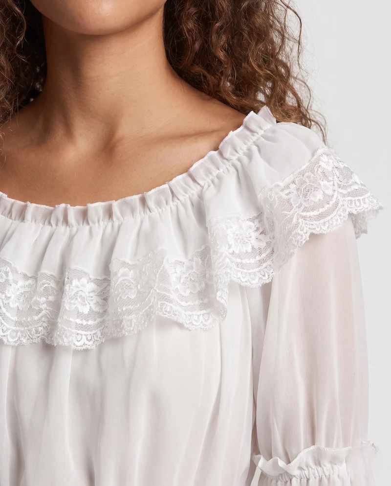 Damen romantische Bluse mit Rüschendetails Drune