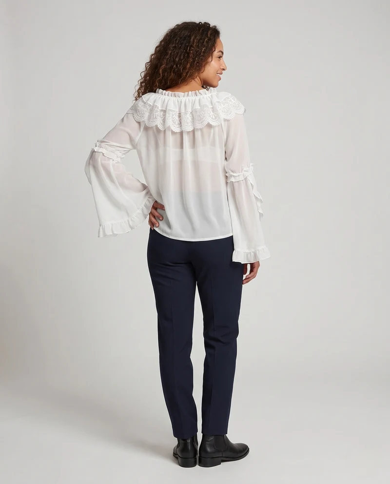 Damen romantische Bluse mit Rüschendetails Drune