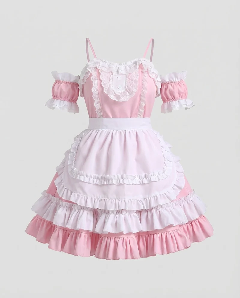 Damen Rüschendes Kostümkleid mit Puffärmeln und Schultern Drune