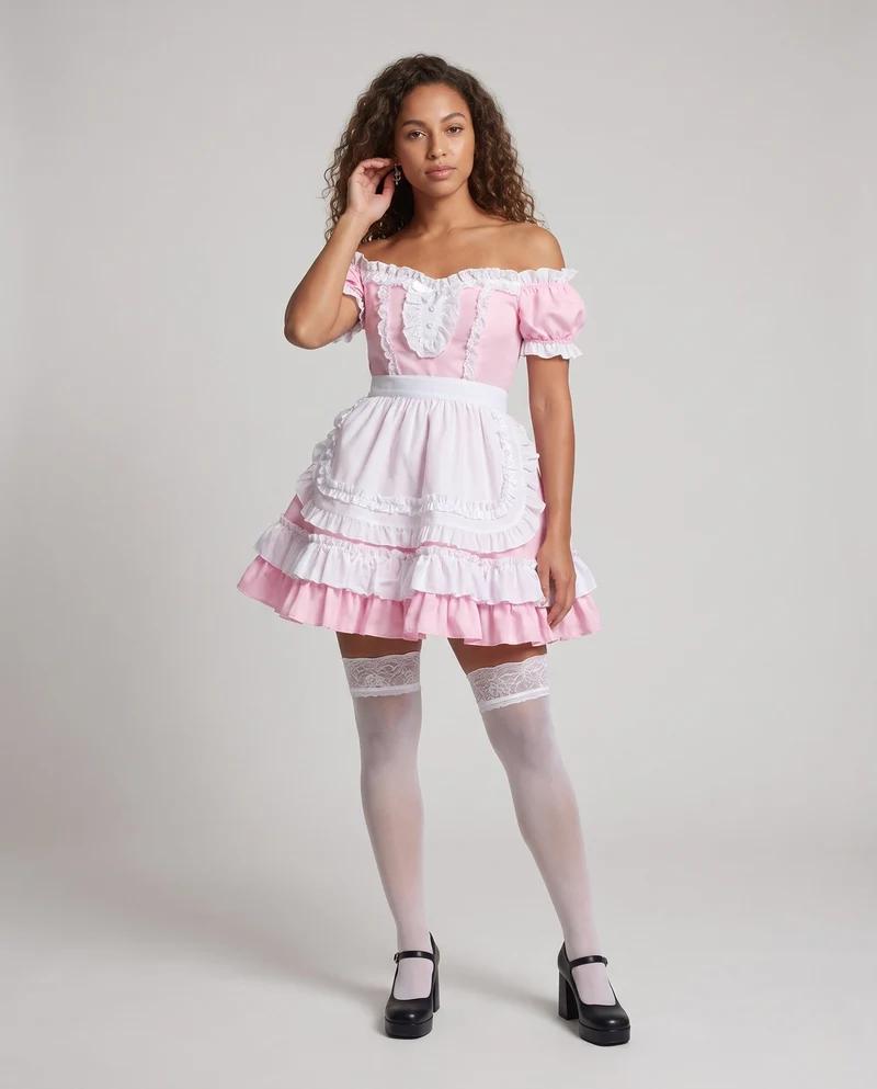 Damen Rüschenkleid mit schulterfreiem Design und mehrlagigen Akzenten Drune