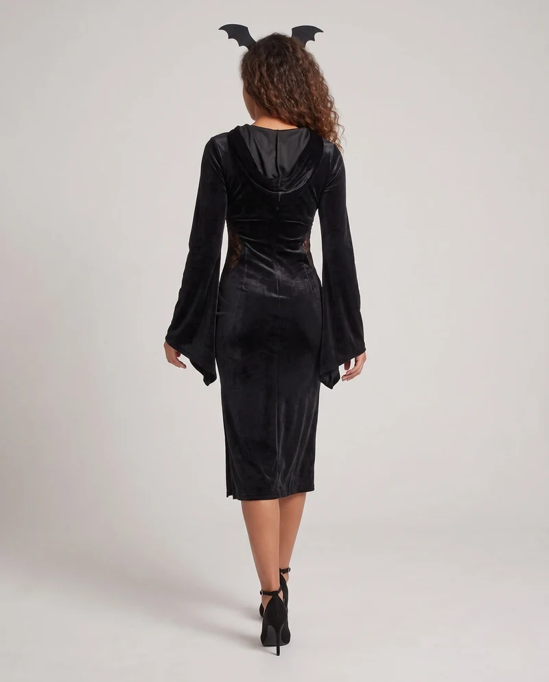 Damen Schickes Midikleid mit Kapuze und weiten Ärmeln Drune